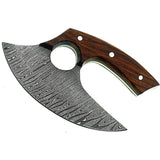 Handmade High Quality Custom Damascus Steel Kitchen Knife Carbon Steel Pizza Cutter with Leather Sheath for Chopping and Boning (Ullu Knife-3)