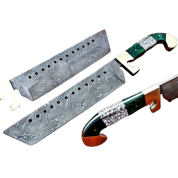High Quality Customized Full Tang Damascus Steel Nakiri Butcher Knife Stainless Steel Handmade Kitchen Cleaver for Meat Leather (Nakiri Knife-103)