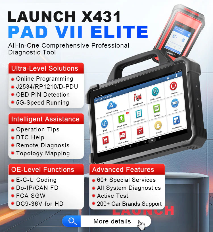 LAUNCH X431 PAD VII Elite + VSP600 + BST360 eller i-TPMS + AB4000 battery Jumpstarter Gratis J2534 Reprogramming Tool, Intelligent Topology Map