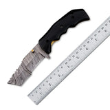 Custom Handmade Damascus Steel Folding Knife with Leather Sheath Pocket Back Lock and Tactical Tools EDC Usage OEM Support (Folding Knife-17)