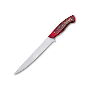 D2 Handmade 8-inch Chef Knife with Red Resin Pinecone Handle Kitchen Cooking Carbon Steel Fillet Knife Stainless Steel Blade (Chef Knife-135)