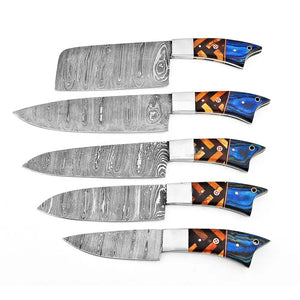 Handmade Custom Damascus Steel Chef Knife Set with Pure Leather Sheath Kitchen and Dining Knife Collection (Chef Knife-50)