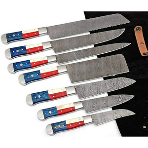 High Quality Hand Forged Handle Knife Damascus Steel Blade Chef Kitchen Knife Set With Leather Bag (Chef Knife-21)