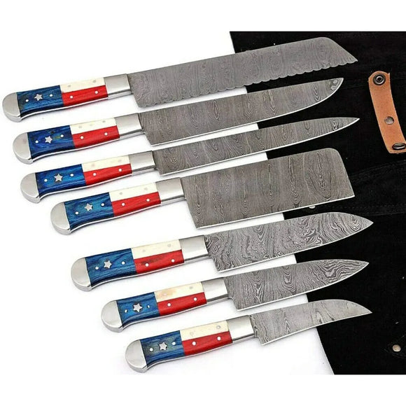 High Quality Hand Forged Handle Knife Damascus Steel Blade Chef Kitchen Knife Set With Leather Bag (Chef Knife-21)