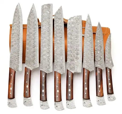 Custom Handmade High Quality Hand Forged Damascus Steel Chef Kitchen Knife Set Blade With Leather Bag. (Chef Knife-18)