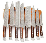 Custom Handmade High Quality Hand Forged Damascus Steel Chef Kitchen Knife Set Blade With Leather Bag. (Chef Knife-18)