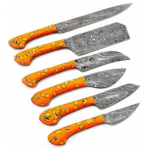 Custom Handmade Professional of Damascus Steel Kitchen Chef Knife Set Cutting Knife With Leather Sheath (Chef Knife-40)