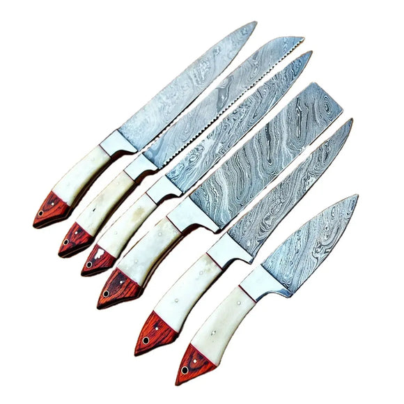 Custom Handmade Damascus Steel Chef Knife Set High Quality Kitchen Knife with Pure Leather Sheath for Dining (Chef Knife-25)