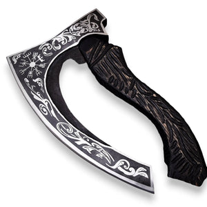 Handmade Industrial Grade Pizza Axe High Carbon Steel 1095 Blade with Etching Forged Cutter with Pure Leather Sheath (Pizza Axe-38)
