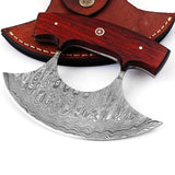 Handmade Custom Kitchen Chef Knife High Quality Damascus Steel Pizza Cutter Stainless Steel Wood Leather Sheath Fruit Food Gifts (Ullu Knife-7)