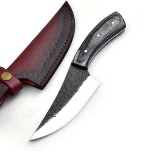 High Quality Custom 8-Inch Damascus Blade Kitchen Cleaver Boning Knife with Stainless Steel Handle and Leather Sheath Handmade (Skinner Knife-1)