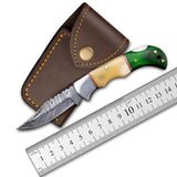 HOT SALE Beautiful Custom Handmade Damascus Steel Folding Knife Pocket Knives with Leather Color Wood Handle (Folding Knife-41)