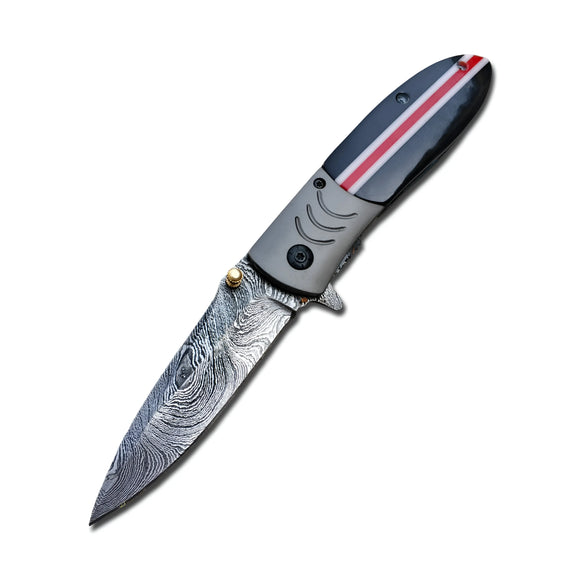Handmade Damascus Steel Folding Knife Pocket Knives for Camping, Hiking Inner Lock Folding Knife (Folding Knife-6)