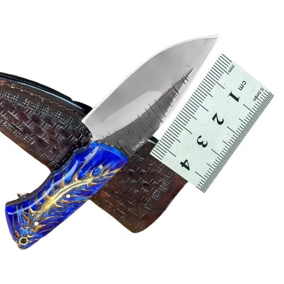 Handmade Damascus Steel Skinner High Quality Custom Chef Carbon Steel Blade Resin Wood Kitchen Sheath Pure Leather Camp Use (Skinner Knife-14)