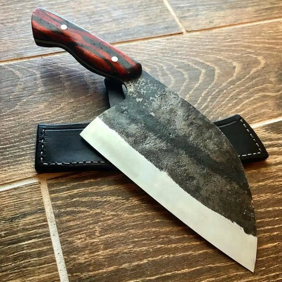 Handmade Custom Carbon Steel Kitchen Knife Set Damascus Blade Butcher and Chef Cleaver with Wood Handle for Vegetables Meat (Nakiri Knife-49)