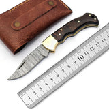 Hot Sale Custom Handmade Damascus Steel Folding Pocket Knives with Leather Wood Handle Beautiful for Outdoor Camping (Folding Knife-48)