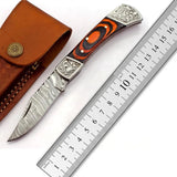 Handmade Damascus Folding Pocket Knife for Men Engraved Steel Damascus with Belt Holster-Gift for Men Hunting & Camping Tools (Folding Knife-46)