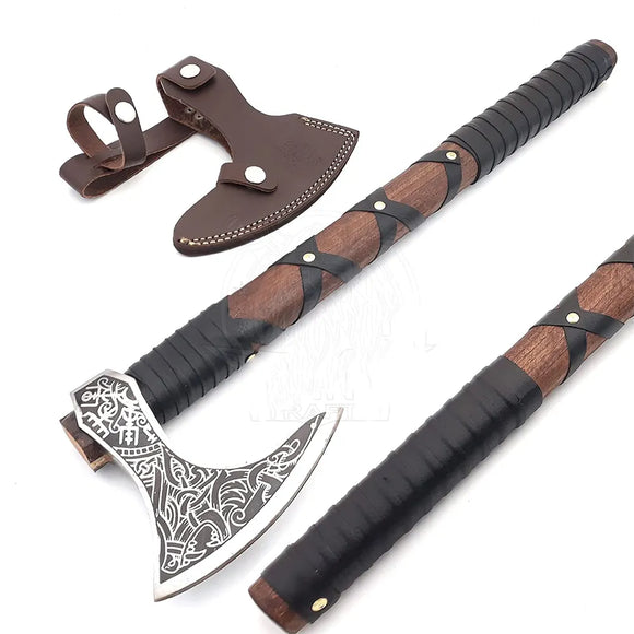 High Quality Carbon Steel Blade Wood Handle Hatchet Axe Outdoor Hand Forged Camping Axe With Protected Cover (Tomahawk Axe-79)