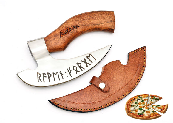 Handmade Viking Pizza Axe with Leather Sheath Viking Pizza Cutter Rose Wood Handle