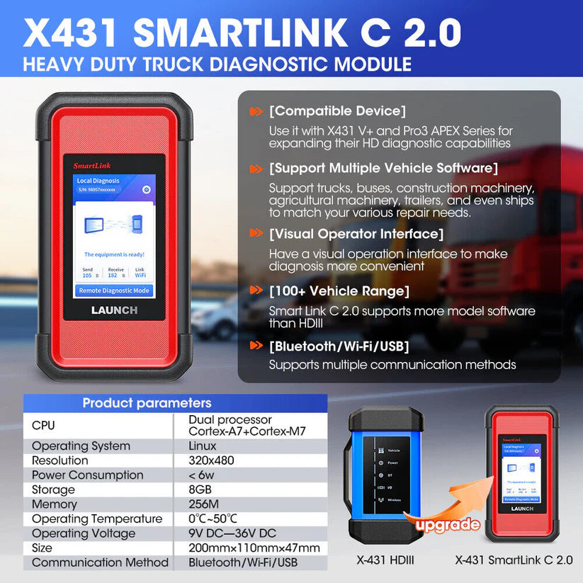 LAUNCH X431 V+ SmartLink HD Heavy Duty Truck Diagnostic Tool 12V 24V lastbiler