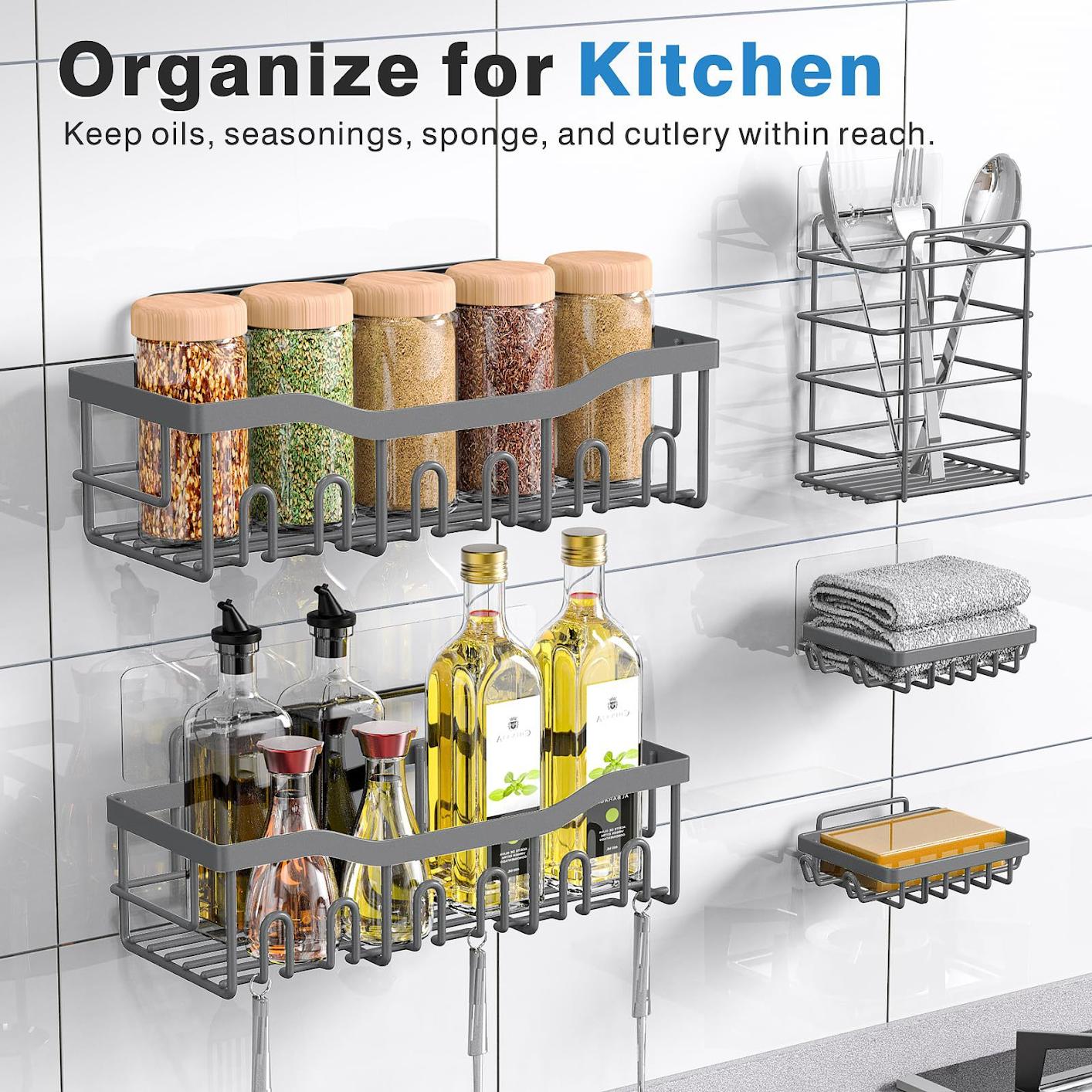 Gray Bathroom Storage Rack Punch-free Wall Kitchen Seasoning Seasoning Rack Shower Storage Rack