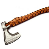 Custom Handmade Carbon Steel Hunting Axe with Ash Wood Handle Prefect Grip and Balanced Axe With Leather Sheath (Tomahawk Axe-35)