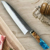 Custom Handmade High Carbon Steel Blade Chef Kitchen Knife Hand Forged Santoku Knife With Pure Leather Sheath (Chef Knife-108)