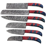 Custom Handmade Damascus 6 Pcs Chef Knife Set and Kitchen Knife Set with Pure Leather Sheath (Chef Knife-54)