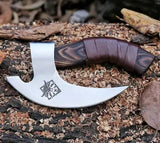 Handmade Viking Chef Knife with Damascus Steel Pizza Cutter Blade Stainless Kitchen Knife with Wooden Handle and Leather Sheath (Pizza Axe-17)