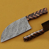 Professional High Quality Damascus Steel Chef Cleaver Stainless Steel Handle Leather Sheath Meat Kitchen Use (Nakiri Knife-28)
