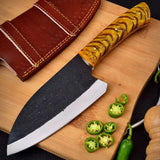 Professional High Carbon Steel (1095) Hand Forged Chef Kitchen Cleaver Nakiri Meat Cleaver With Leather Sheath (Chef Knife-93)