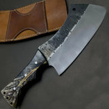 Handmade Full Tang Damascus Steel Chef Cleaver Kitchen Butcher Chopper Wood Curved Handle Outdoor Chop Knife Bone Boning Gift (Nakiri Knife-50)