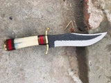 Handmade Fixed Blade Knife with Sheath for Outdoor Survival Camping Fishing Hunting Knives Carbon Steel Blade Bone Handle(Bowie Knife-29)