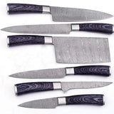 Handmade Custom Damascus Steel Chef Knife and 6-Piece Kitchen Knife Set with Pure Leather Sheath Pakka Wood Handle for Cutting (Chef Knife-55)