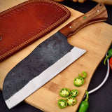 Professional Chef's Handmade Nakiri Meat Cleaver High Carbon Steel Kitchen Knife VG10 Wood Free Leather Sheath (Nakiri Knife-56)