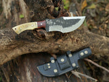 Handmade Outdoor Camping Tracker Knives Stainless Steel with Wood Handle and Leather Sheath D2 Blade for Hunting (Tracker Knife-12)
