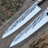 Handmade Custom Kitchen Chef Knife 1095 High Carbon Steel Blade Damascus with Iron and Metal Beautiful Leather Sheath (Chef Knife-125)