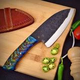 Hand Forged 1095 High Carbon Steel Kitchen Knife Chef's Cleave Meat Cleaver with Leather Sheath Utility for Slicing (Nakiri Knife-60)