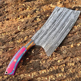 High Quality Customized Full Tang Damascus Steel Nakiri Butcher Knife Leather Sheath Kitchen Chef Handmade Wood Stainless Steel (Nakiri Knife-9)