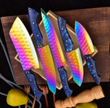 High Quality Stainless Steel Chef Set with Hand Forged Colored Blade Resin Handle Custom Logo Kitchen Knife Set with Leather Bag (Chef Knife-92)