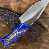 Handmade Damascus Steel Skinner High Quality Custom Chef Carbon Steel Blade Resin Wood Kitchen Sheath Pure Leather Camp Use (Skinner Knife-14)
