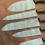 Custom Handmade Damascus Steel 5 Pcs Chef Knife Sets and Kitchen Knife Set with Leather Protected Cover (Chef Knife-42)