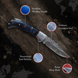 Handmade Folding Knife Small Pocket Knives for Camping, Hiking Back Lock Blade Damascus Steel (Folding Knife-33)