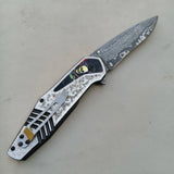 Handmade Damascus Steel Skull Folding Knife Pocket Knives for Camping, Hiking Inner Lock Folding Knife (Folding Knife-3)