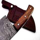 Handmade Custom Damascus Steel Sharpest Chef Cleaver with Carbon Steel Blade Kitchen Meat Cleaver with Leather Sheath (Nakiri Knife-19)