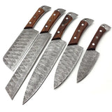 Custom Handmade High Quality Hand Forged Damascus Steel Chef Kitchen Knife Set Blade With Leather Bag (Chef Knife-19)