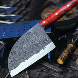 Customized High Quality Full Tang Damascus Steel Chef Kitchen Cleaver 5-Inch Butcher Knife Set with Leather Sheath (Nakiri Knife-52)