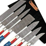 High Quality Hand Forged Handle Knife Damascus Steel Blade Chef Kitchen Knife Set With Leather Bag (Chef Knife-21)