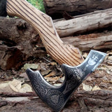 Top Quality Handmade Viking Axe Personalized Hatchet with Carved Bear Handle High Carbon Steel Axe (Tomahawk Axe-87)