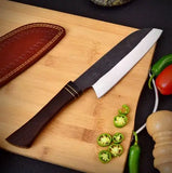 High Quality Custom Handmade 8-Inch Santoku Chef Knife Damascus High Carbon Steel Resin Free Meat Leather Sheath (Chef Knife-122)